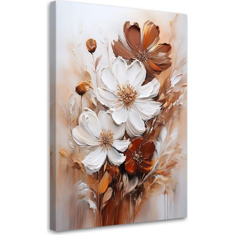 Quadro su tela, Fiori bianchi su sfondo beige - 40x60 (1/3)