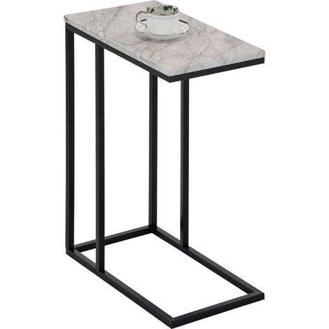 Idimex – Table d'appoint rectangulaire en métal noir – Plateau MDF décor marbre blanc – Dimensions 46x26cm – Design minimaliste industriel (1/3)