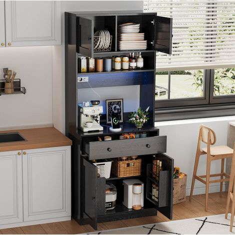 Buffet de cuisine 72x40x180 cm en panneaux de bois MDF noir, avec rangement pour cuisine FloraGrace (1/5)