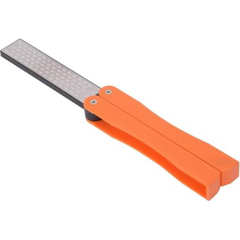 Affilacoltelli a doppia faccia per attrezzi da giardinaggio e coltelli, design arancione, affilatore diamantato pieghevole (1/5)