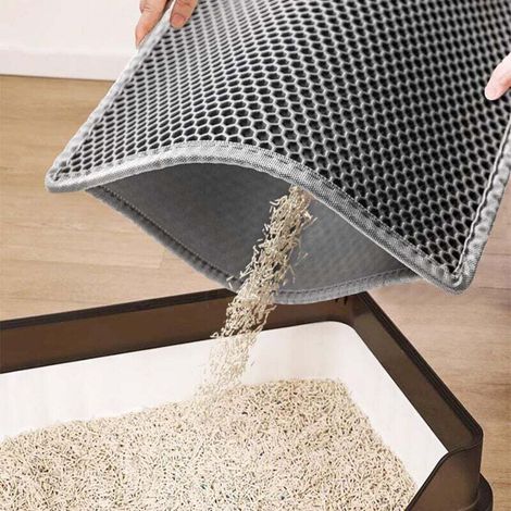 Tapis Litiere Chat, 60x40 cm Imperméable Tapis de Litière pour Chat，Non Toxique EVA Tapis Chat Litiere, Tapis Litière Chat Double Couche en Nid d'abeille Design, Gris (1/3)