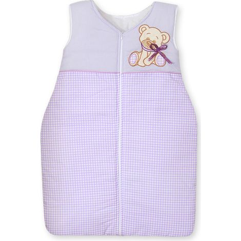 Saco de dormir de algodón para niños de 6 a 12 meses, TOG 2.5, aislante para todo el año, osito de peluche con lazo morado. (1/4)