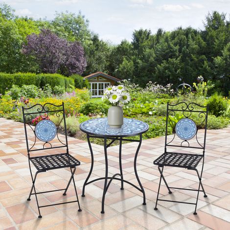 Ensemble jardin en 3 pièces table basse 2 chaises pliantes mosaïque - Couleur: Bleu