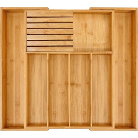 Erweiterbarer Bambus-Besteckkasten mit Messerblock 32-55 cm Schubladen-Organizer (1/4)