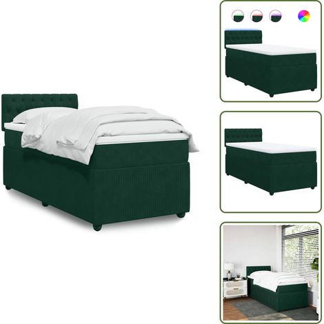 Letto a molle - vidaXL Giroletto a Molle con Materasso Verde Scuro 90x200 cm Velluto - Letto con testiera
