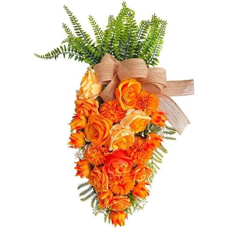 Corona de zanahorias al revés: simulación primaveral, decoración original para la puerta principal.