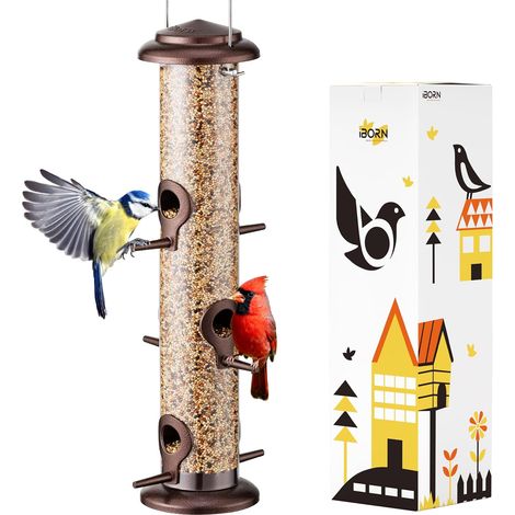 Mangeoire à oiseaux en métal à 6 ports à suspendre - Mangeoire pour oiseaux sauvages - Mangeoire à suspendre - Tournesol - Cœur - Colonne d'alimentation pour oiseaux - Café - 35,6 cm - 6 ports (1/5)