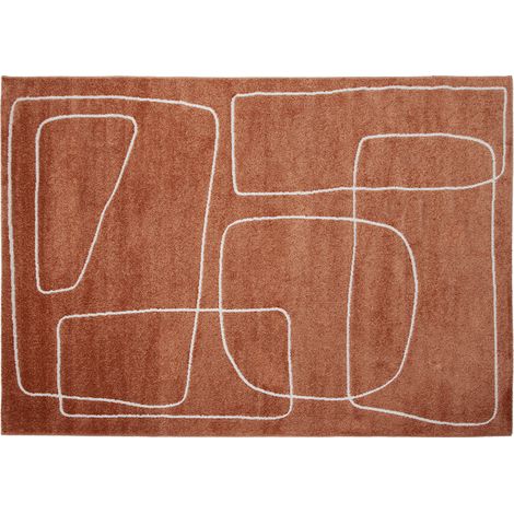 Tapis rectangulaire motif line art terracotta et blanc 160 x 230 cm TIANA