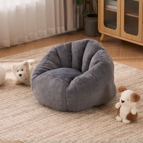 Pouf poire enfant gris clair, siège ultra doux en tissu pelucheux, forme ergonomique pour lecture, jeu et repos, chambre ou salon, petit modèle  CHICFURN (1/5)