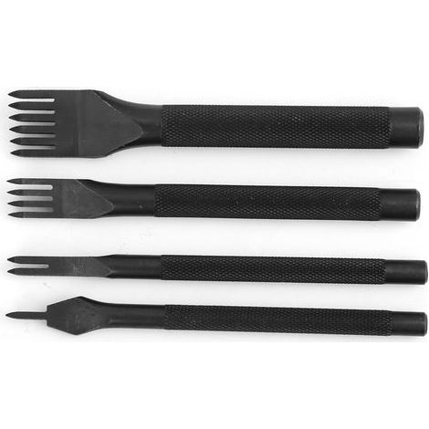 Set mit 4 gegabelten Lederahlen, DIY-Lederbearbeitungswerkzeug, schwarz galvanisiert, 3 mm Lochabstand (1/5)