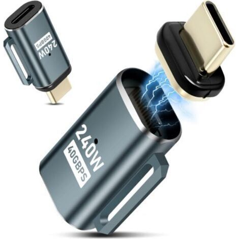 Pack of 2 magnetic USB-C adapters, 24-pin USB4 male to female, 240W, 48V/5A, 8K @ 60Hz video transmission, 40Gbps data transfer, gray-green (1/5)