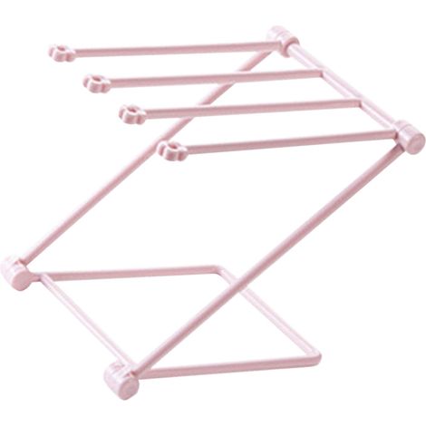 Égouttoir à vaisselle pliable à 4 bras, support vertical pour torchons et serviettes, rose clair, idéal pour la cuisine. (1/5)
