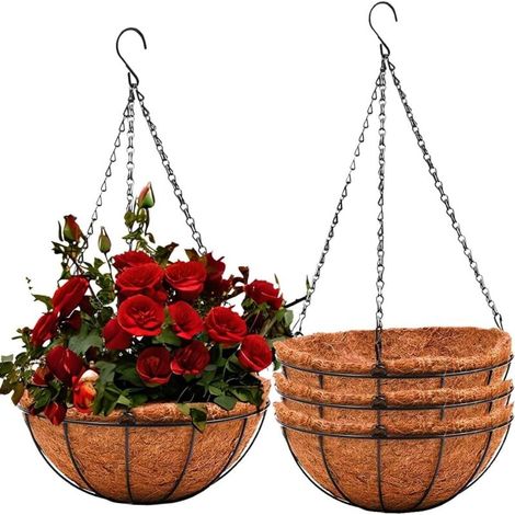 Piece Metal Hanging Pot with Coconut Lining, 20CM Round Hanging Flower Basket with Fiber Lining (1/5)