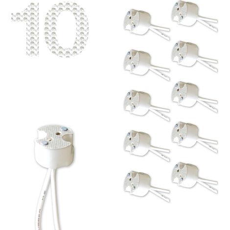 Confezione da 10 portalampade MR16 per lampadine a LED e alogene, mini doppio pin, GU5.3, G4, GU6.35, GY6.35, GX5.3, GZ4. Connettori per cavi con base in ceramica per illuminazione MR11 e MR16.