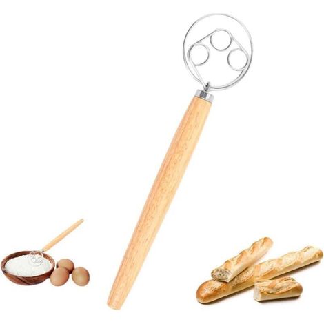 Frusta danese in acciaio inox 304 – 33 cm, manico in legno naturale, ideale per pasta sfoglia e meringa