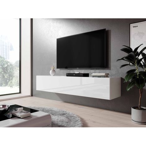 Meuble TV suspendu moderne 160 cm – Armoire blanche brillante – Design loft élégant – Idéal pour salon ou bureau – Furnix (1/6)