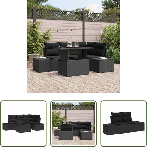 Poly-Rattan - Gartensofa-set mit Kissen 5 pcs Schwarz Poly-Rattan (1/5)