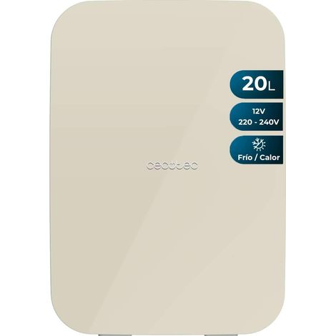 Beige Kühlschrank MiniCooling Bahamas 20L, 12V-220V Betrieb, kompatibel mit Autos und Wohnwagen, Kühl- und Heizfunktion, Temperaturbereich von 7 bis 65 ºC und einfacher Transport.