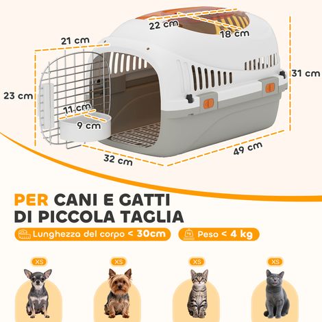 Cage en plastique pour chats et petits chiens (jusqu'à 4 kg), avec fenêtre sur le dessus, 49 x 32 x 31 cm, grise