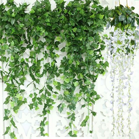 Guirlande de vigne artificielle en feuilles de lierre – 80 pieds 12 branches de verdure Faux feuillage à suspendre avec 2 pcs Wisteria Vines Cadeau pour mur fête mariage salle maison cuisine intérieur (1/5)