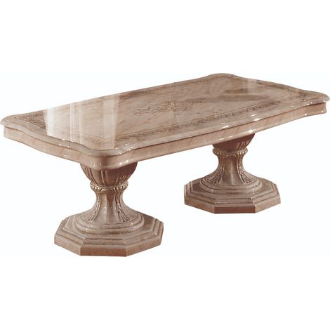 Table basse bois vernis laqué brillant beige et onyx effet marbré Lesly 130cm (1/4)