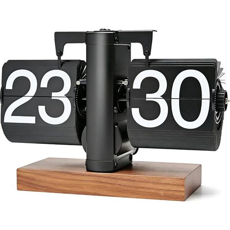 horloge flip flap retro,Horloge de table Vintage Retro Flip-Horloge, 24 heures Retro-Flip-Down-Horloge avec gros chiffres base en bois, pour le salon, le travail et la décoration du bureau (blanc) (1/5)