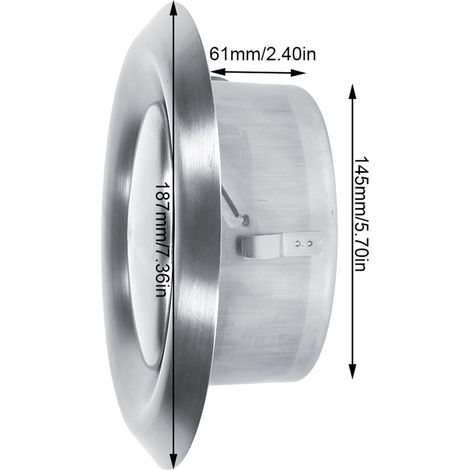 Grille d'aération ronde ajustable en acier inoxydable pour mur/plafond - Diamètre 150mm (1/4)
