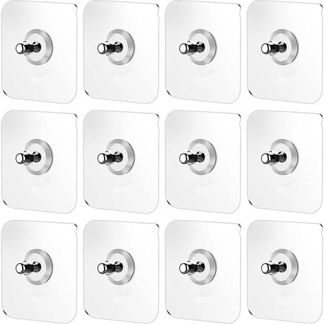 12 Detachable Self-Adhesive Hooks 7x7 cm No Drilling Required for Bathroom, Kitchen and Closet – Traceless Wall Mounting (1/5)
