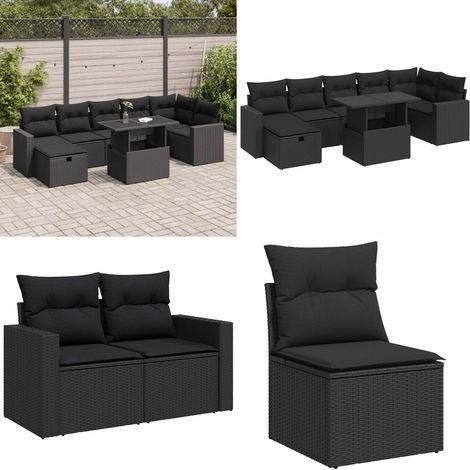 vidaXL Salon de jardin 8 pcs avec coussins noir résine tressée (1/5)