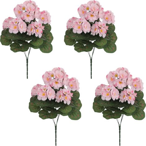 Lot de 4 géraniums artificiels en soie pour l'extérieur, résistants aux UV, fleurs en soie pour décoration florale d'intérieur, jardin, terrasse (rose clair) (1/5)