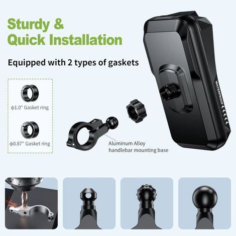 Support téléphone moto étanche - - Rotation 360° - Anti-vibration - Écran tactile sensible - Pare-soleil intégré (1/5)