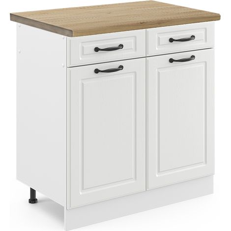 Küchenunterschrank R-Line, Weiß Landhaus, 80 cm , AP Eiche, Vicco
