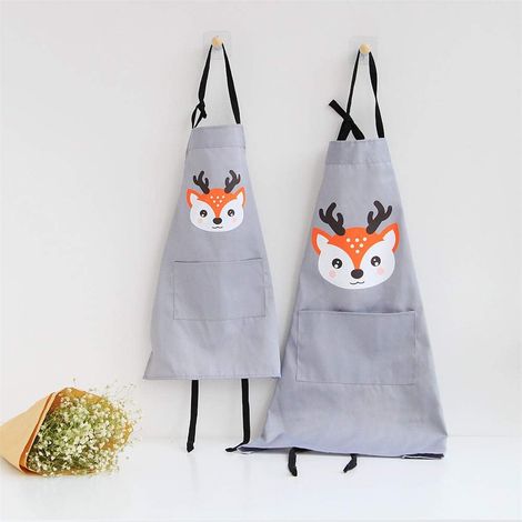 Animaux mignons avec poche pour adultes enfants tablier de cuisine en coton imperméable (cerf gris) (1/5)