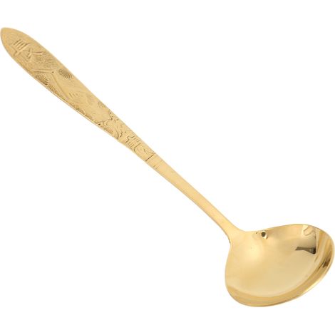 Cuillère à soupe ronde en laiton poli miroir avec bord brillant, robuste et adaptée aux cafés, hôtels et restaurants.