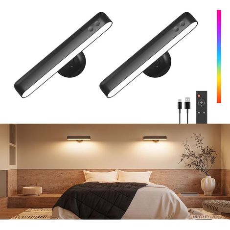 Appliques Murales à Batterie 7500mAh, Appliques Murales LED Rechargeables avec Télécommande, 3 Couleurs, Lampe Murale Sans Fil, Rotative à 360°, à Intensité Variable avec 15 Couleurs RVB (1/5)