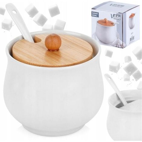 Cukierniczka White Ceramic - 250 ml - Bamboo Lid - Minimalist Design (1/5)