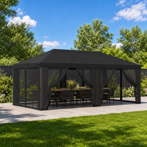 Teenpull – Pavillon Dach mit Seitenwänden 6 x 3 m Schwarz Polyester 190 (1/5)