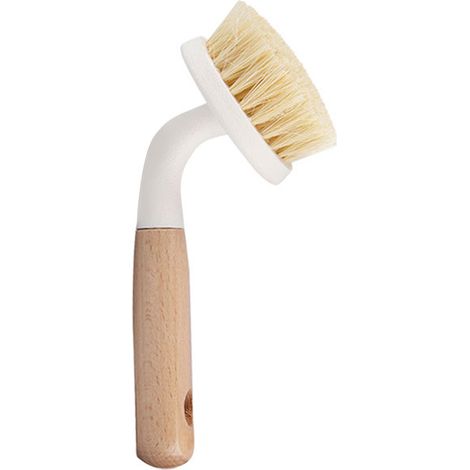 Brosse à vaisselle en sisal avec manche en bois, trou de suspension, grattoir multifonction pour casseroles, poêles et plans de travail. (1/5)