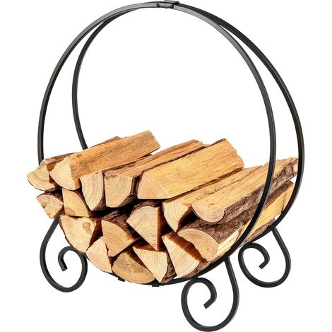 GOPLUS Range Buche Interieur en Métal, Porte Buche Interieur avec Structure Ronde 59 X 27 X 64 CM et Base Stable, Rangement Bois Charge 270 KG, Range Bois pour Cheminée (1/5)