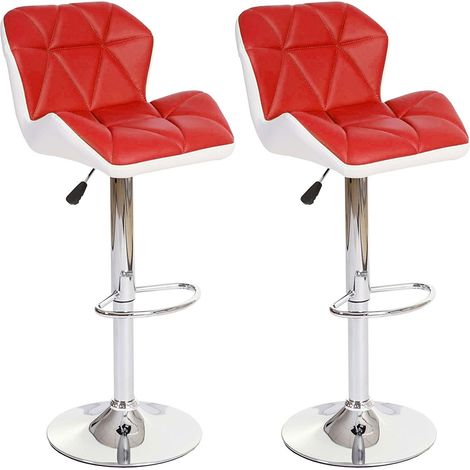 Décoshop26 – Lot de 2 tabourets de bar avec repose-pieds en cuir synthétique rouge et blanc – Hauteur réglable 85-107 cm – TDB04024 (1/7)