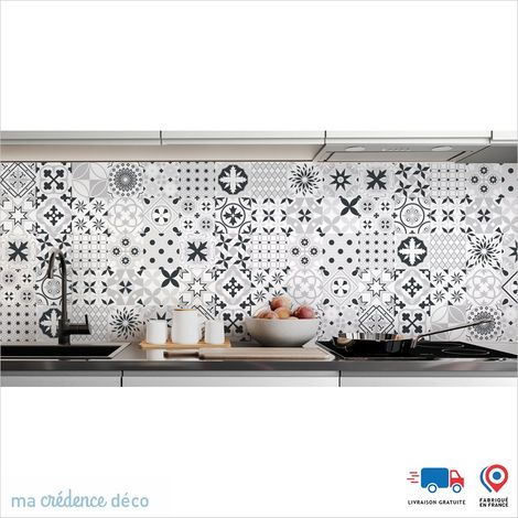 Crédence : Carreaux ciment gris 1 - Couleur Gris anthracite - Alu composite - 120 - 60 (1/3)