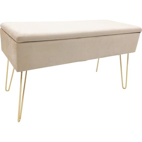 ECHTWERK Panca Scarlett Imbottita con Rivestimento in Velluto, Rettangolare, con vano portaoggetti, Gambe in Metallo, 75 x 30 x 41,5 cm, Colore: Crema, Misto Poliestere, 75 x 30 x 42 cm (1/4)
