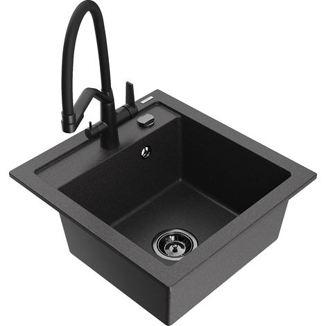 Mexen Vito 1-Becken-Granitspüle mit Mischbatterie Duo, Schwarz gesprenkelt - 6503-76-671701-70-B (1/5)
