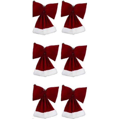 Lot de 6 nœuds de Noël en velours rouge vin, décorations à suspendre au sapin. (1/5)