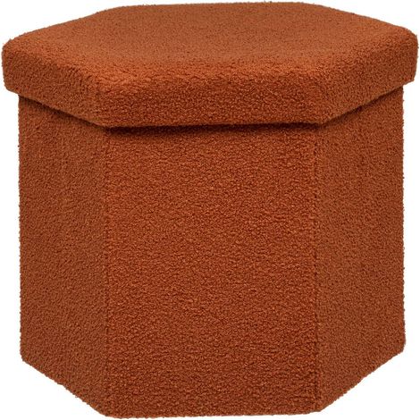 Atmosphera – Pouf pliant hexagonal – Tissu bouclette ambre – Dimensions L. 46 x P. 40 x H. 38 cm – Rangement facile pour petits espaces (1/5)