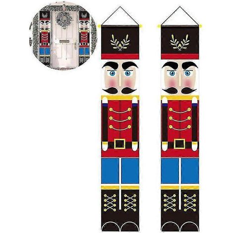 Lot de 2 bannières de Noël Casse-Noisette, modèle soldat sentinelle, pour décorations de Noël intérieures et extérieures (1/4)