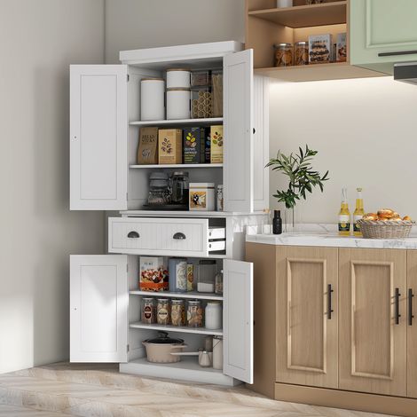 Armoire de cuisine buffet cuisine multi-rangements étagères réglables 4 portes grand tiroir 76,2 x 40,2 x 183 cm blanc (1/5)