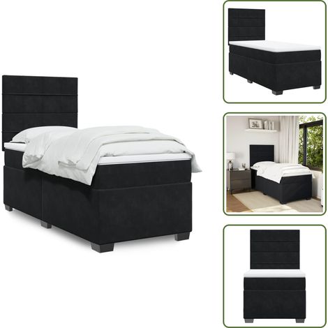 Boxspringbett mit Matratze Schwarz 90x190 cm Samt - Boxspringbett - Samtbett - Doppelbett - Bettgestell - Kopfteil (1/5)