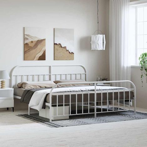 Cadre de lit métal blanc avec tête et pied de lit, 193 x 203 cm, sans matelas - PANGIVO (1/5)