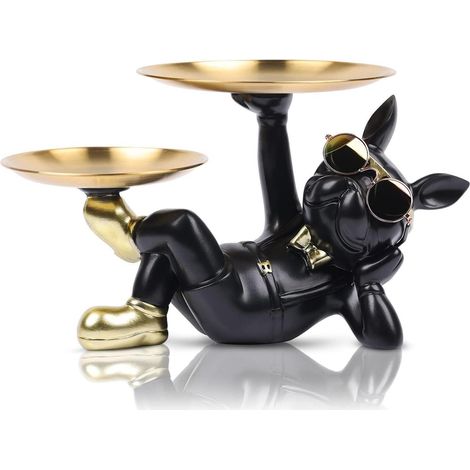Bulldoggenstatue Harz Hundebutler Ablagetablett Behälter Schwarz 2 (1/5)